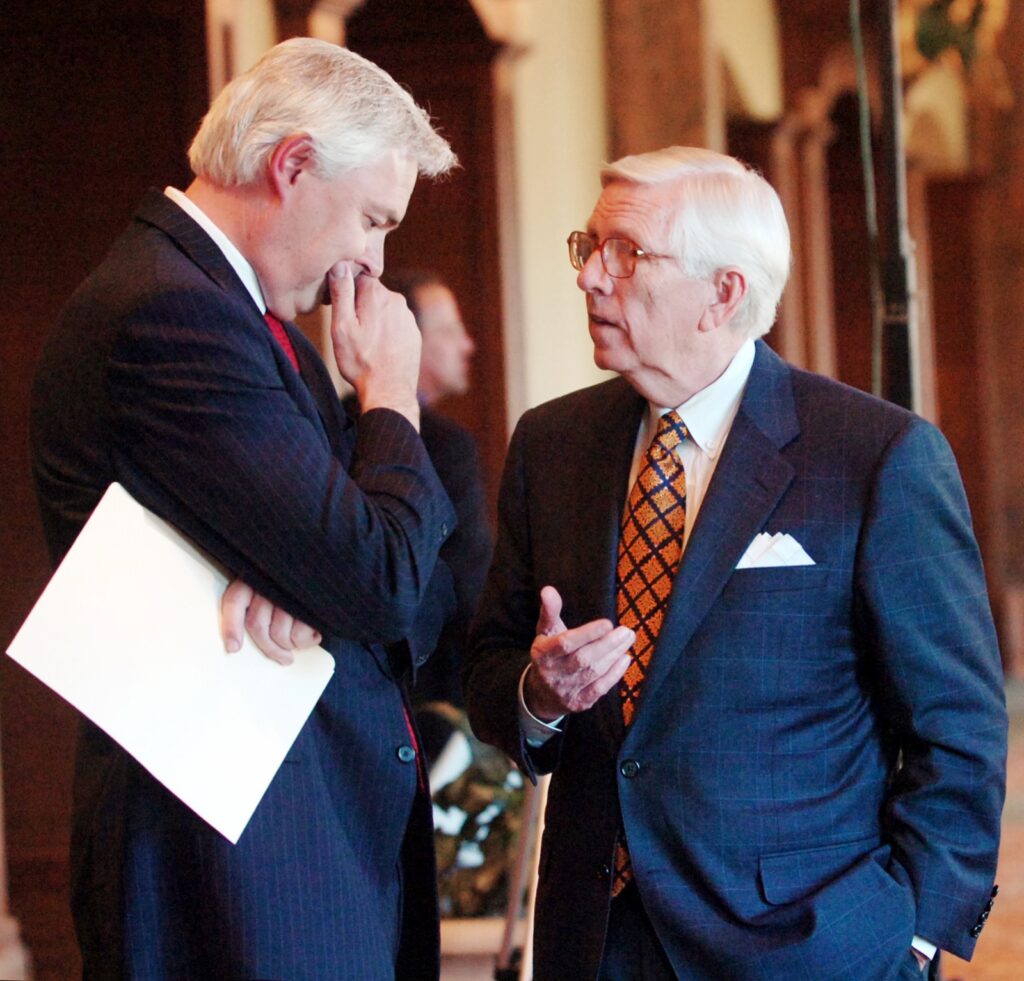 President Underwood talking with Dr. Godsey