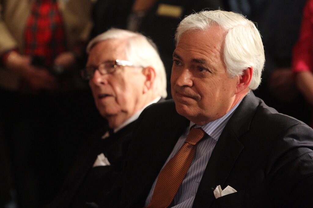 President Underwood sitting with Dr. Kirby Godsey