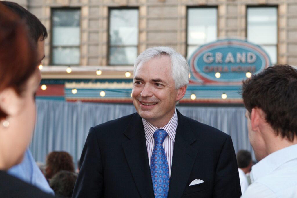 President Underwood outside of the Grand Opera House