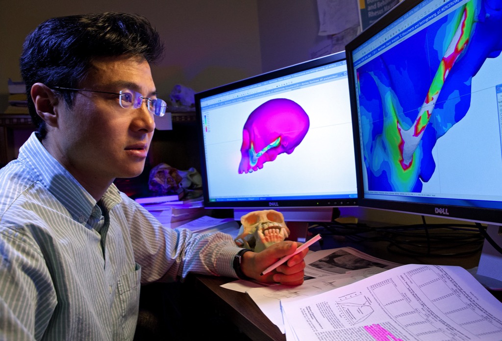 Researcher in front of a computer monitor