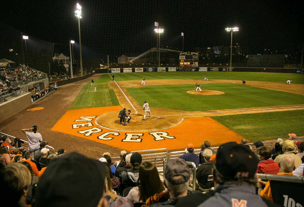 Baseball game at the stadium at night